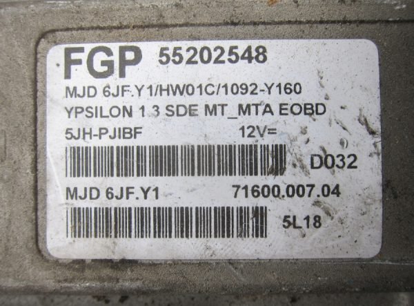 Computadora Centralita Ecu Lancia YPSILON MJD6JF. Y1 55202548 - Imagen 2