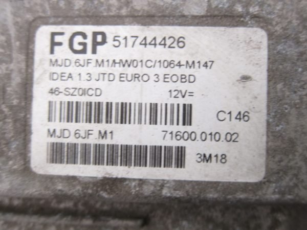 Computadora Centralita Ecu Fiat Idea MJD6JF.M1 51744426 - Imagen 2