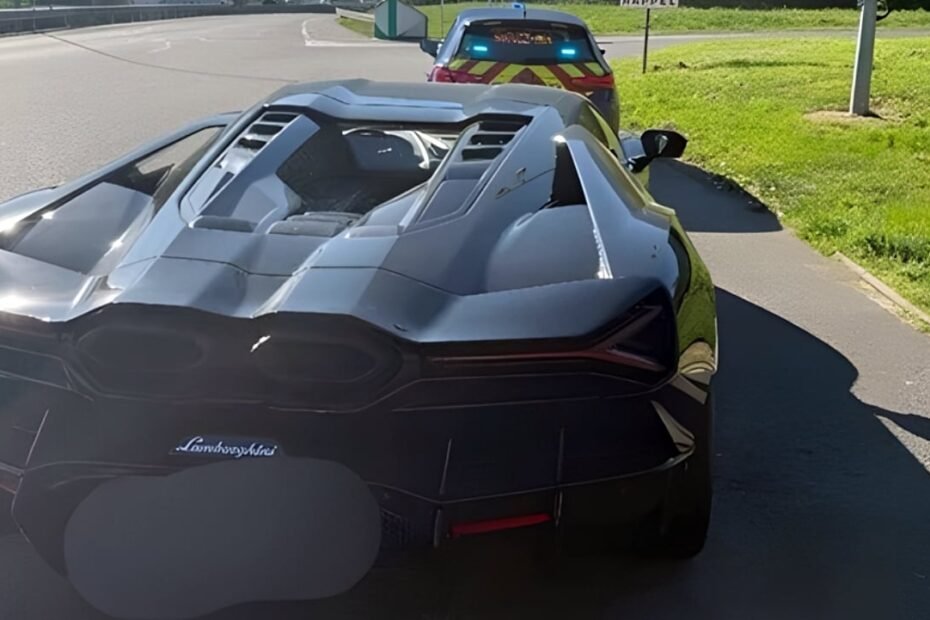 Sale del peaje a más de 200 km/h con un Lamborghini Revuelto y lo pierde en segundos