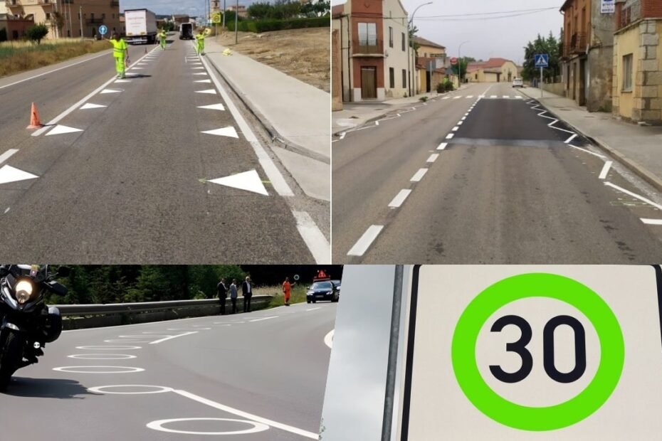 Líneas verdes, dientes de dragón, círculos… las marcas viales de la DGT que son oficiales y las que no pasaron de experimento